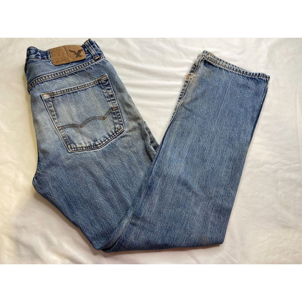 American Eagle Outfitters AEO Distressed Blue Denim Straight Jeans Men's size 29